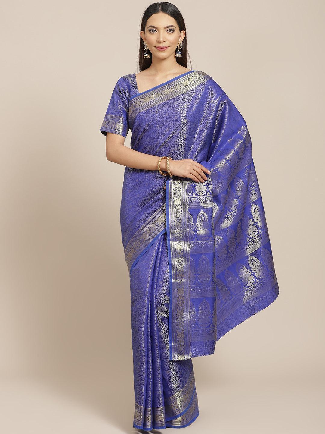 Blue Woven Design Brocade Saree - ShopLibas