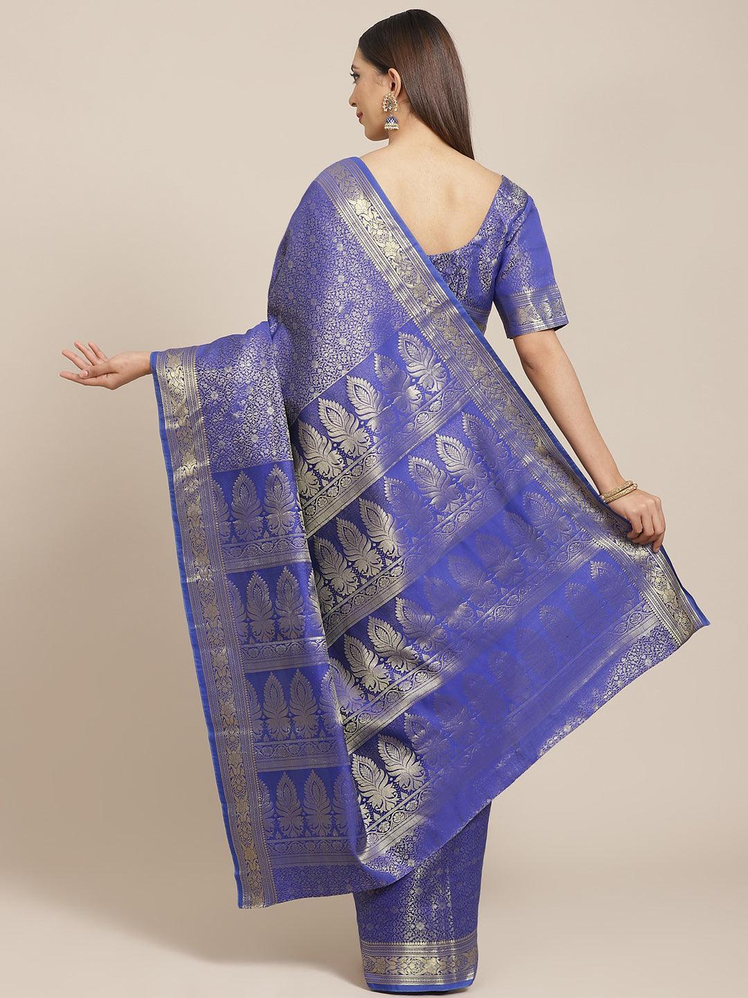 Blue Woven Design Brocade Saree - ShopLibas