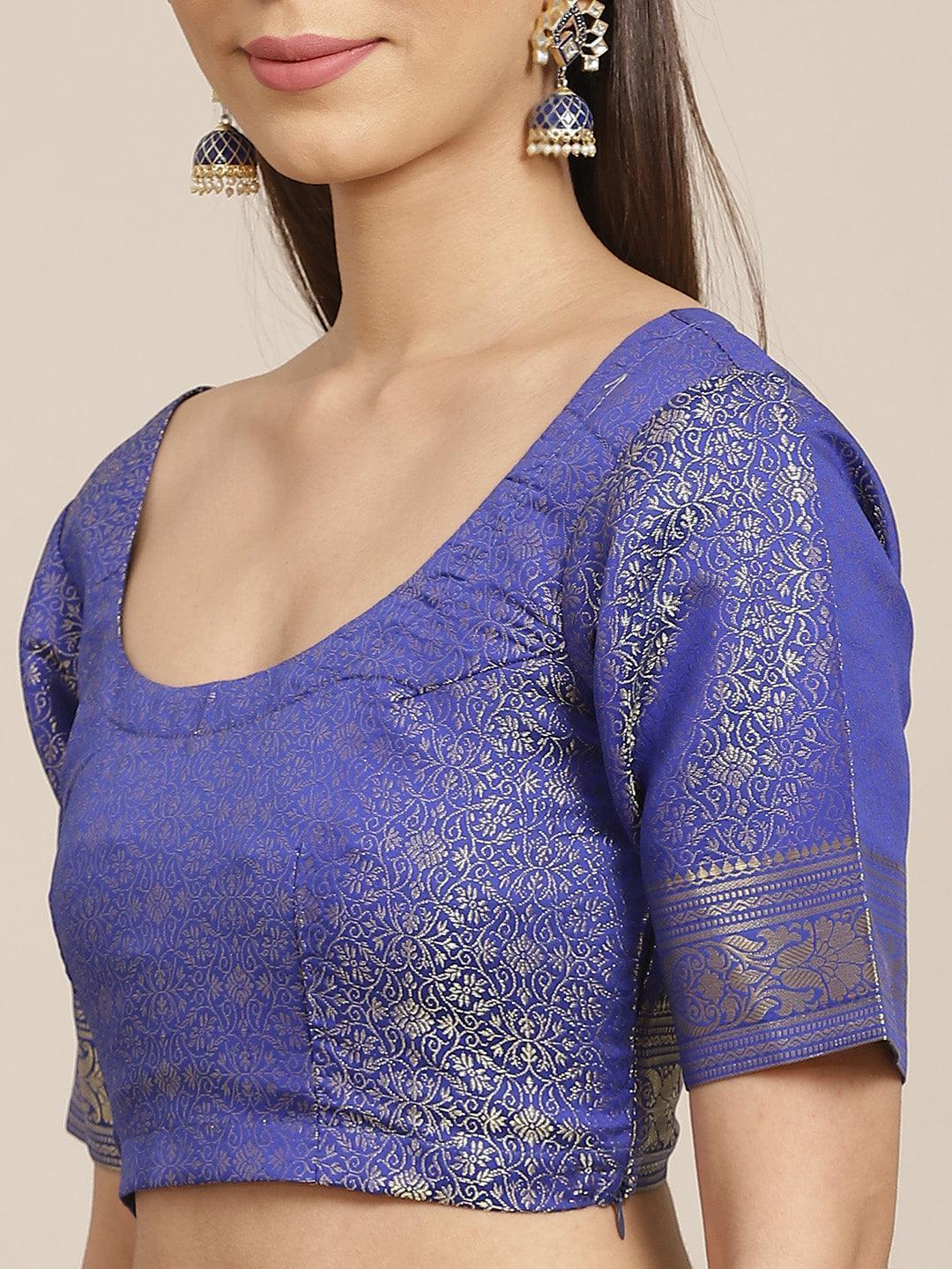 Blue Woven Design Brocade Saree - ShopLibas