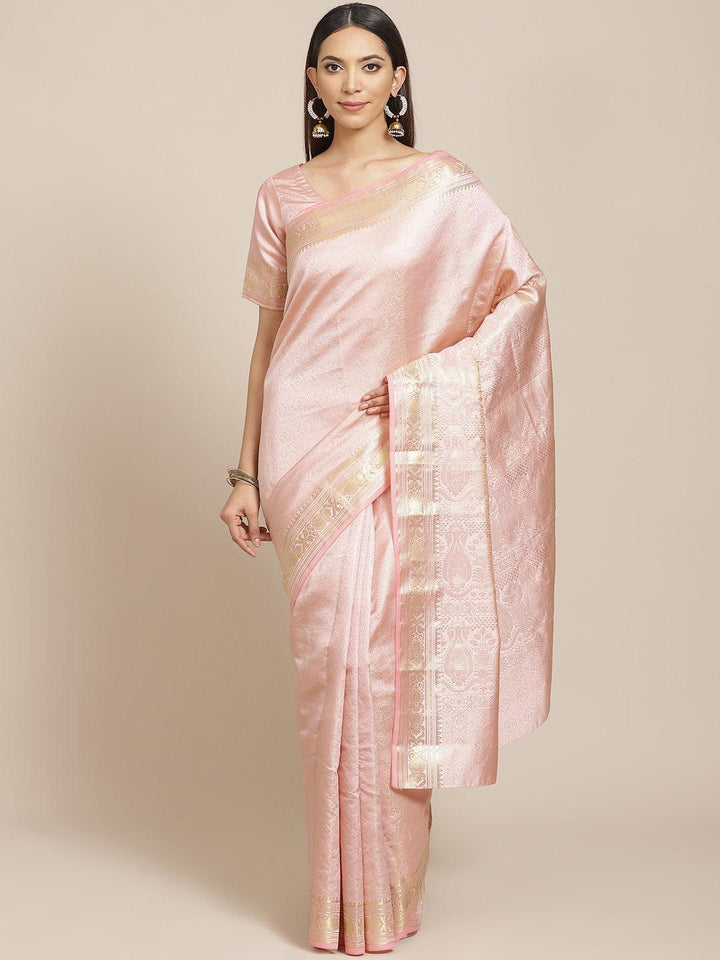 Peach Woven Design Brocade Saree - ShopLibas