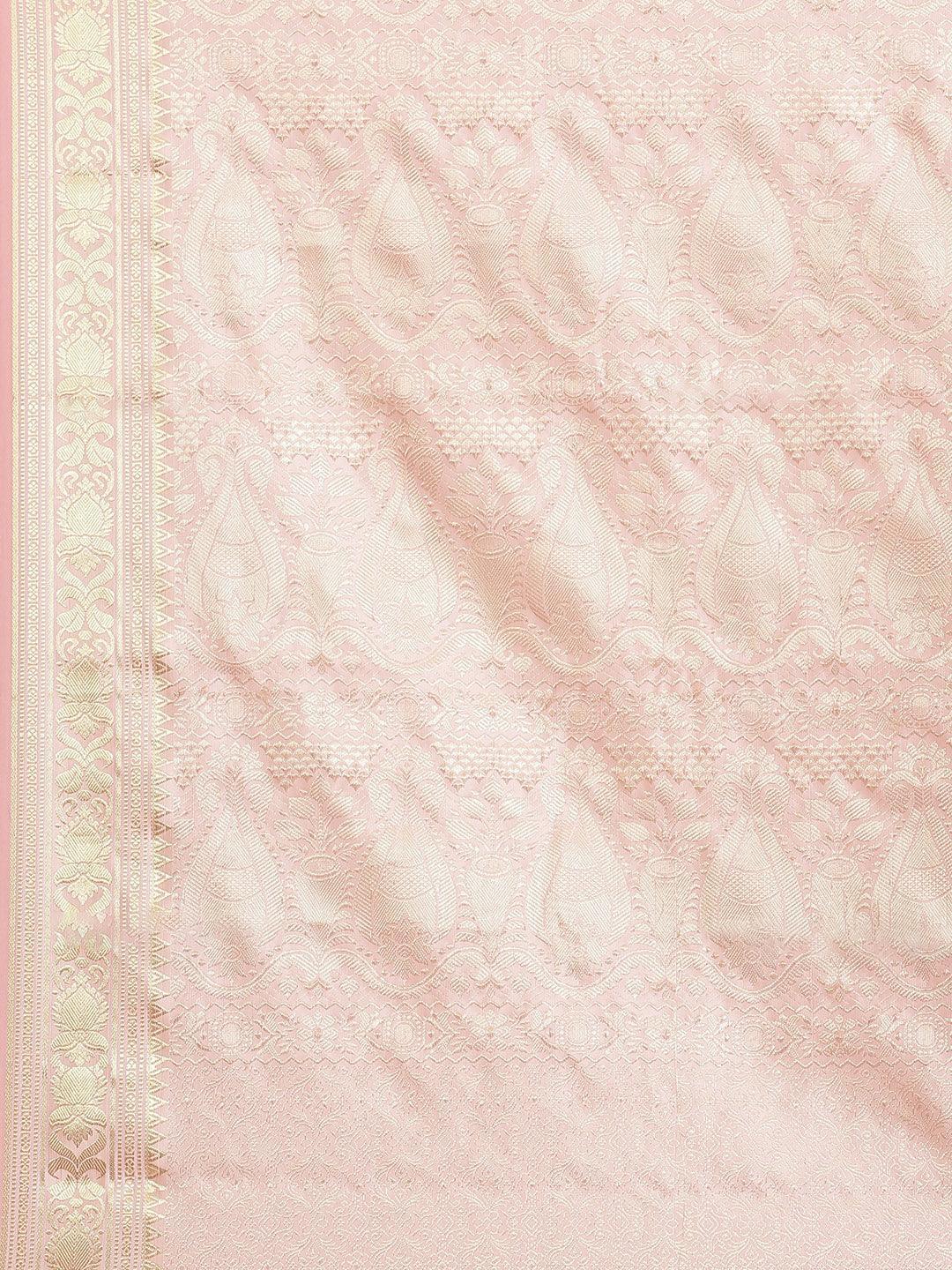 Peach Woven Design Brocade Saree - ShopLibas