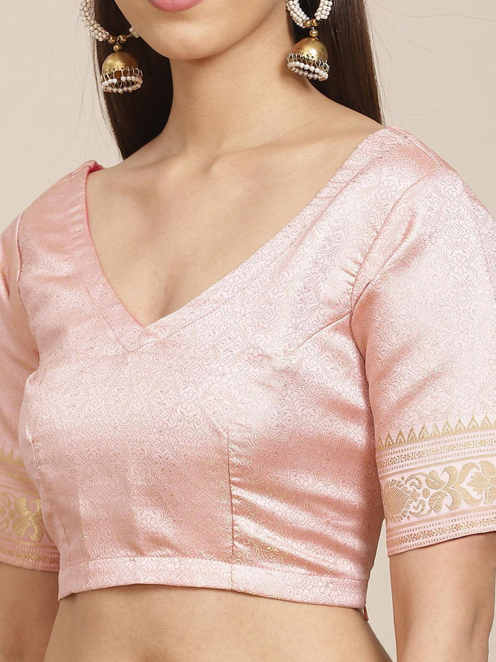 Peach Woven Design Brocade Saree - ShopLibas