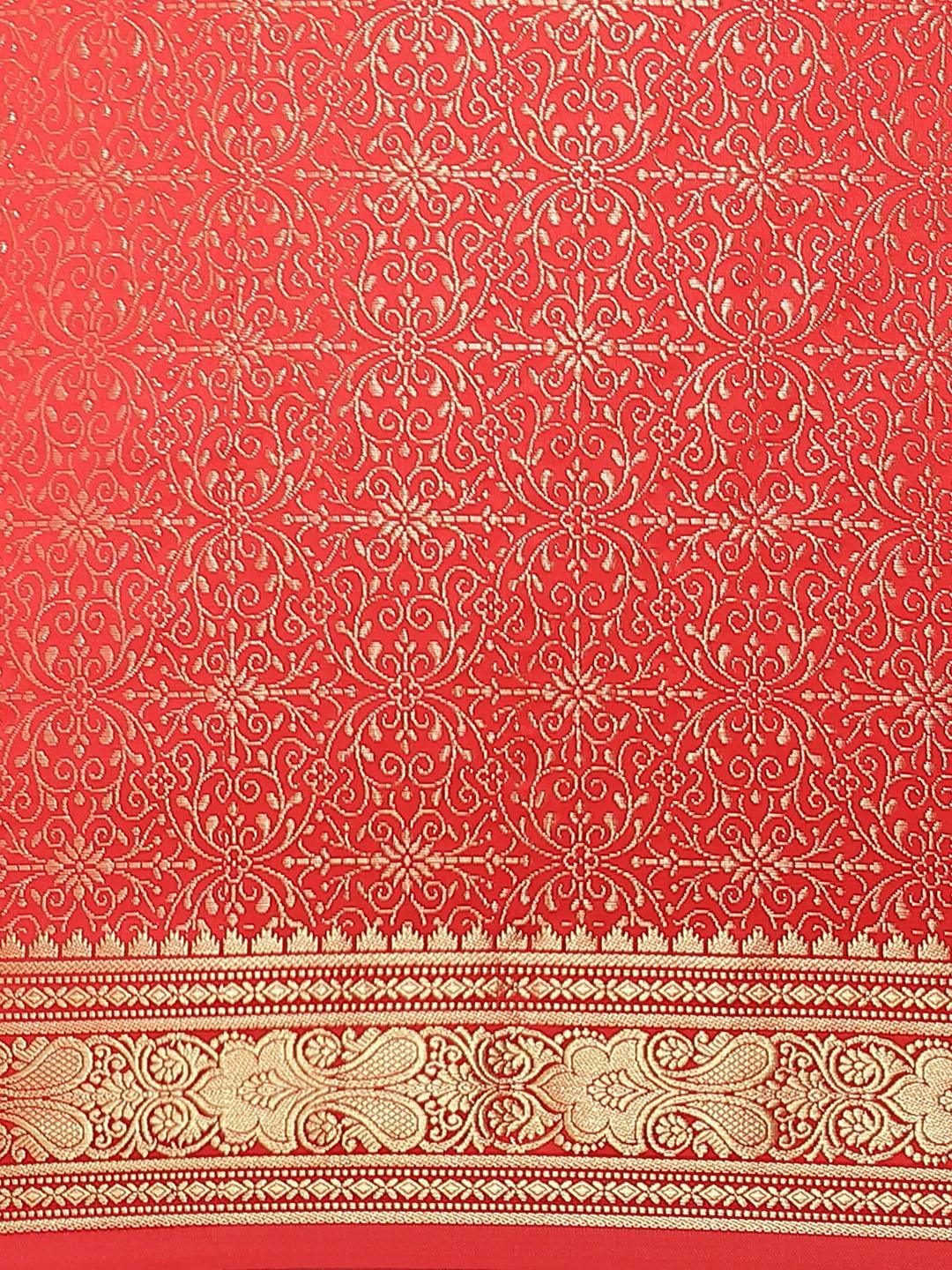 Red Woven Design Brocade Saree