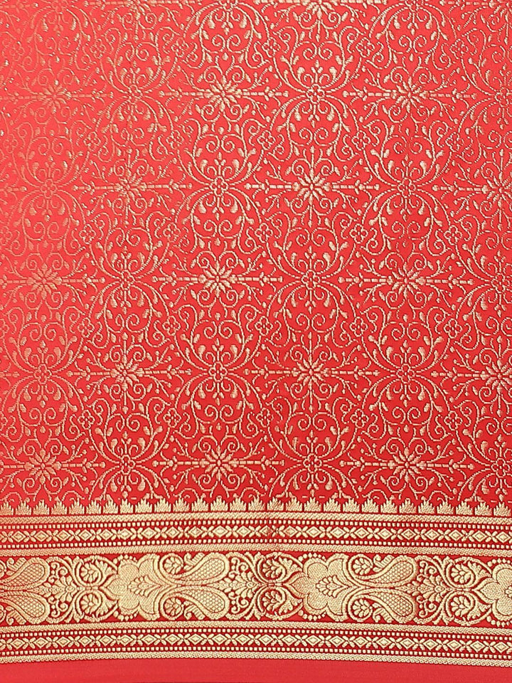 Red Woven Design Brocade Saree - ShopLibas