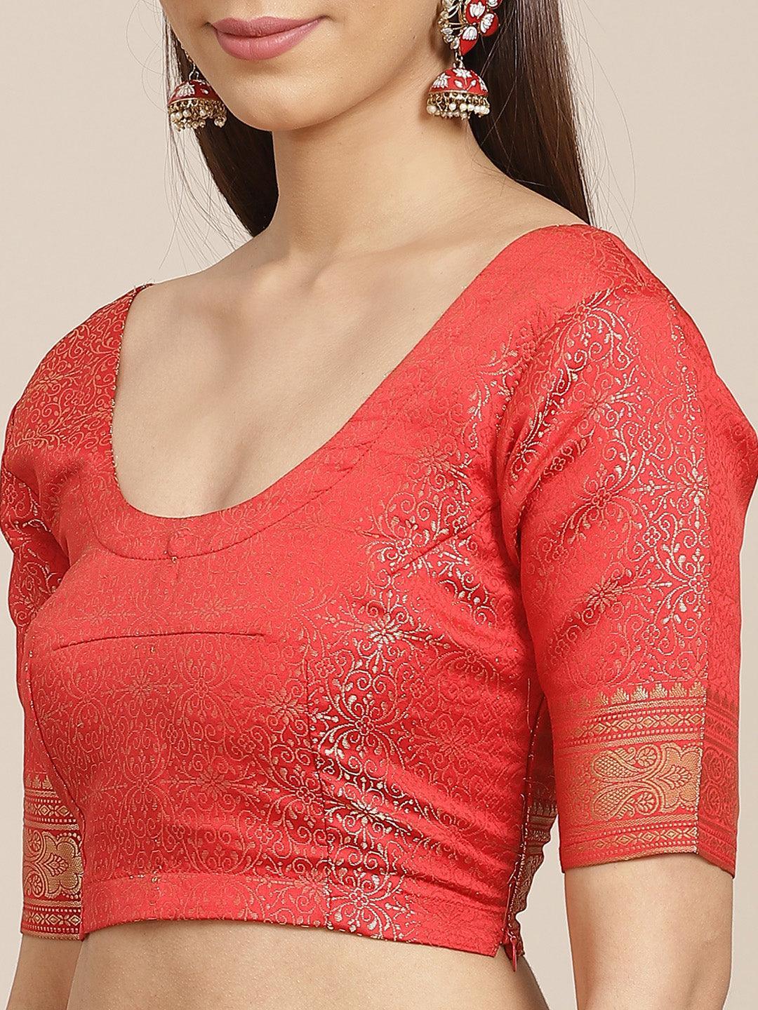 Red Woven Design Brocade Saree