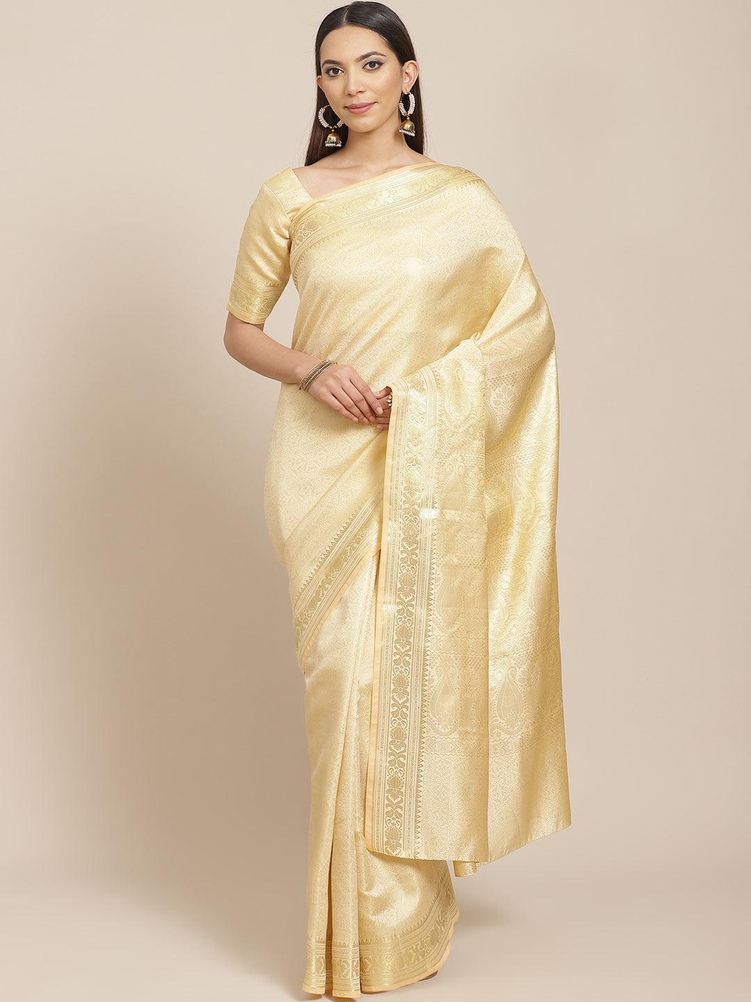 Beige Woven Design Brocade Saree - ShopLibas