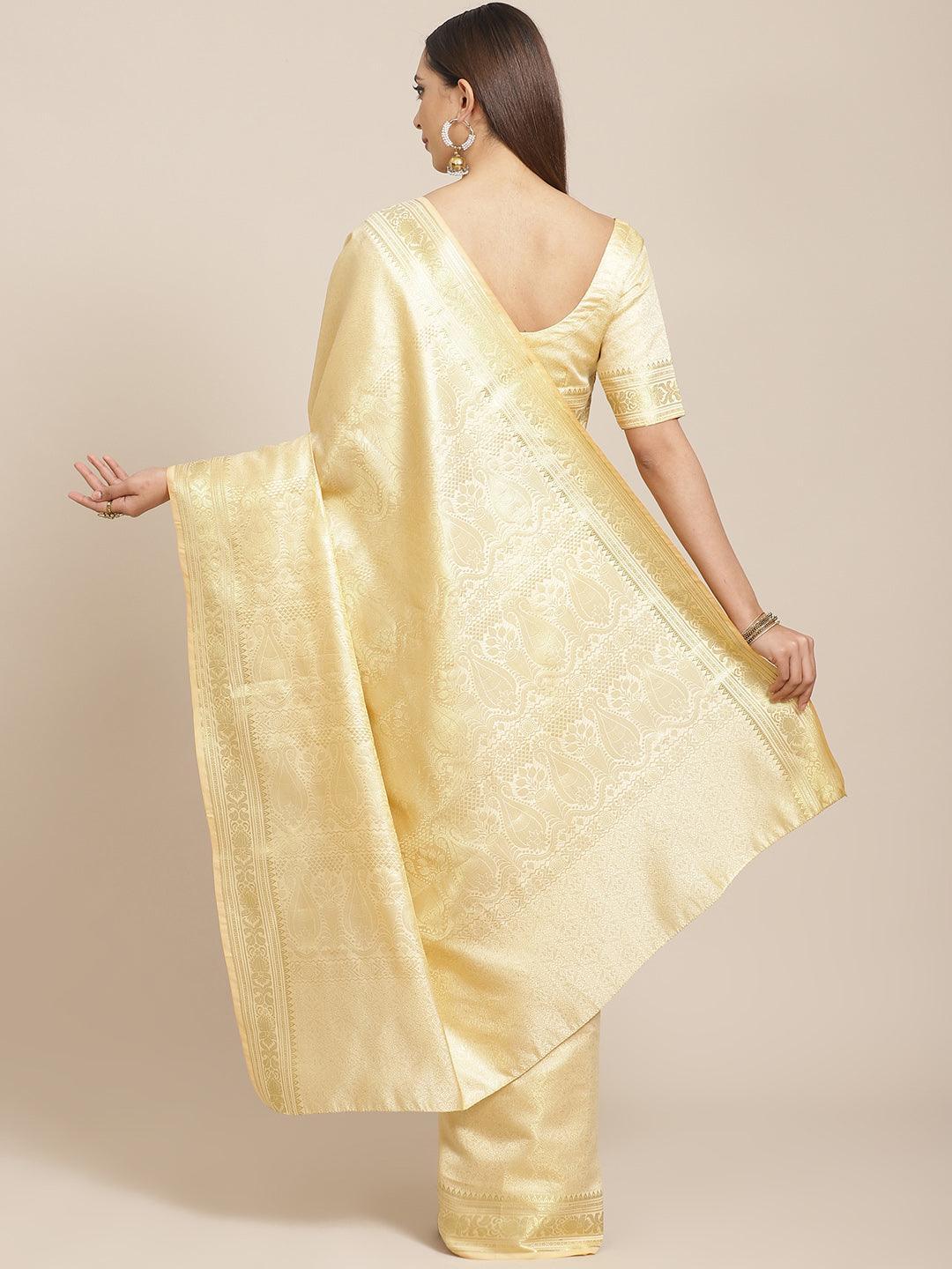 Beige Woven Design Brocade Saree - ShopLibas