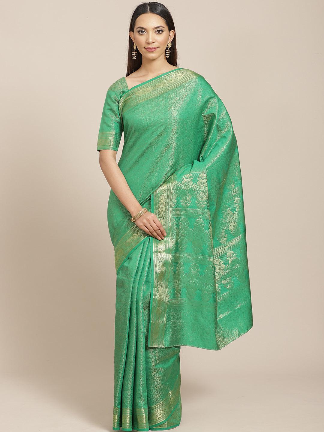 Green Woven Design Brocade Saree