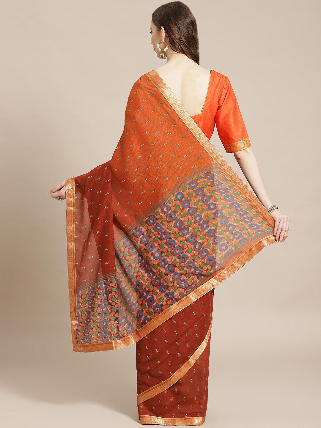 Brown Printed Polyester Saree - ShopLibas