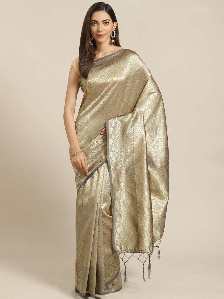 Grey Woven Design Brocade Saree - ShopLibas