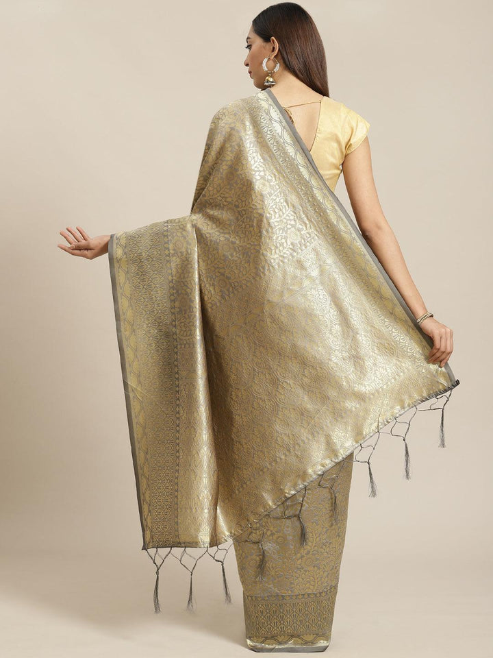 Grey Woven Design Brocade Saree - ShopLibas