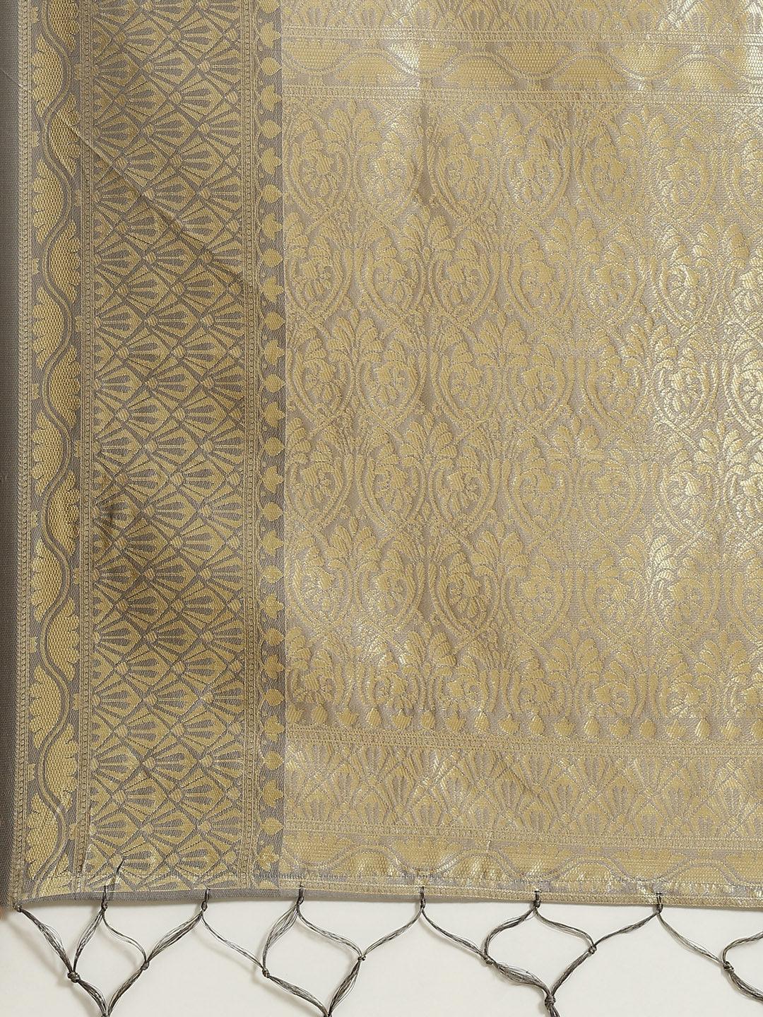 Grey Woven Design Brocade Saree - ShopLibas