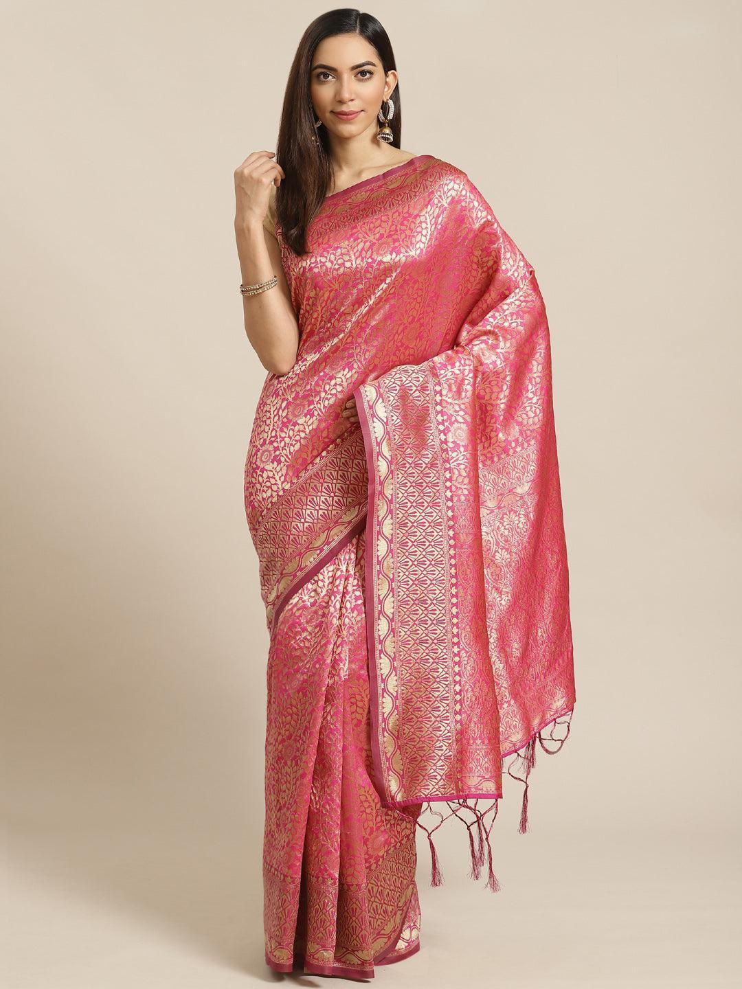 Pink Woven Design Brocade Saree