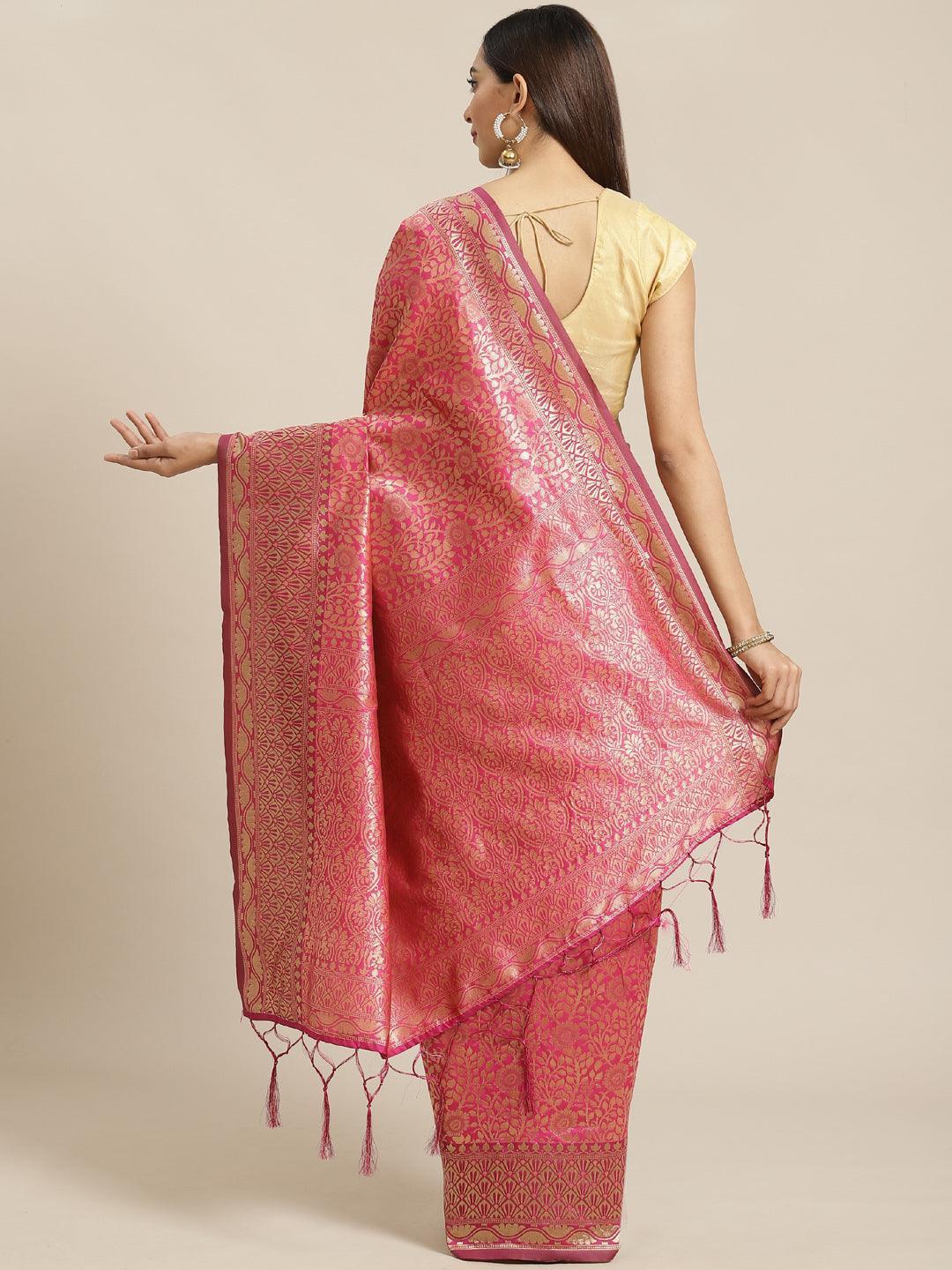 Pink Woven Design Brocade Saree