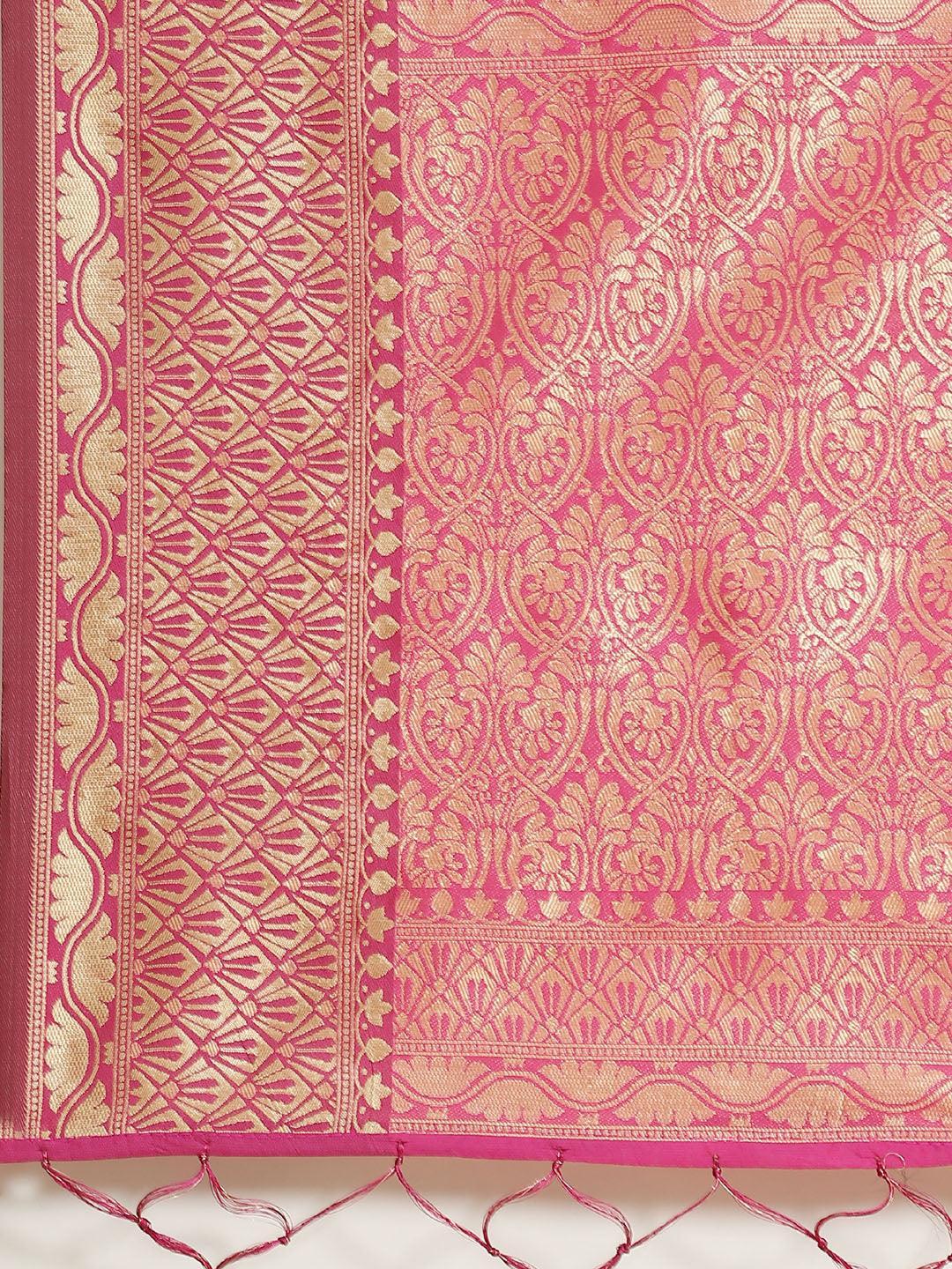 Pink Woven Design Brocade Saree