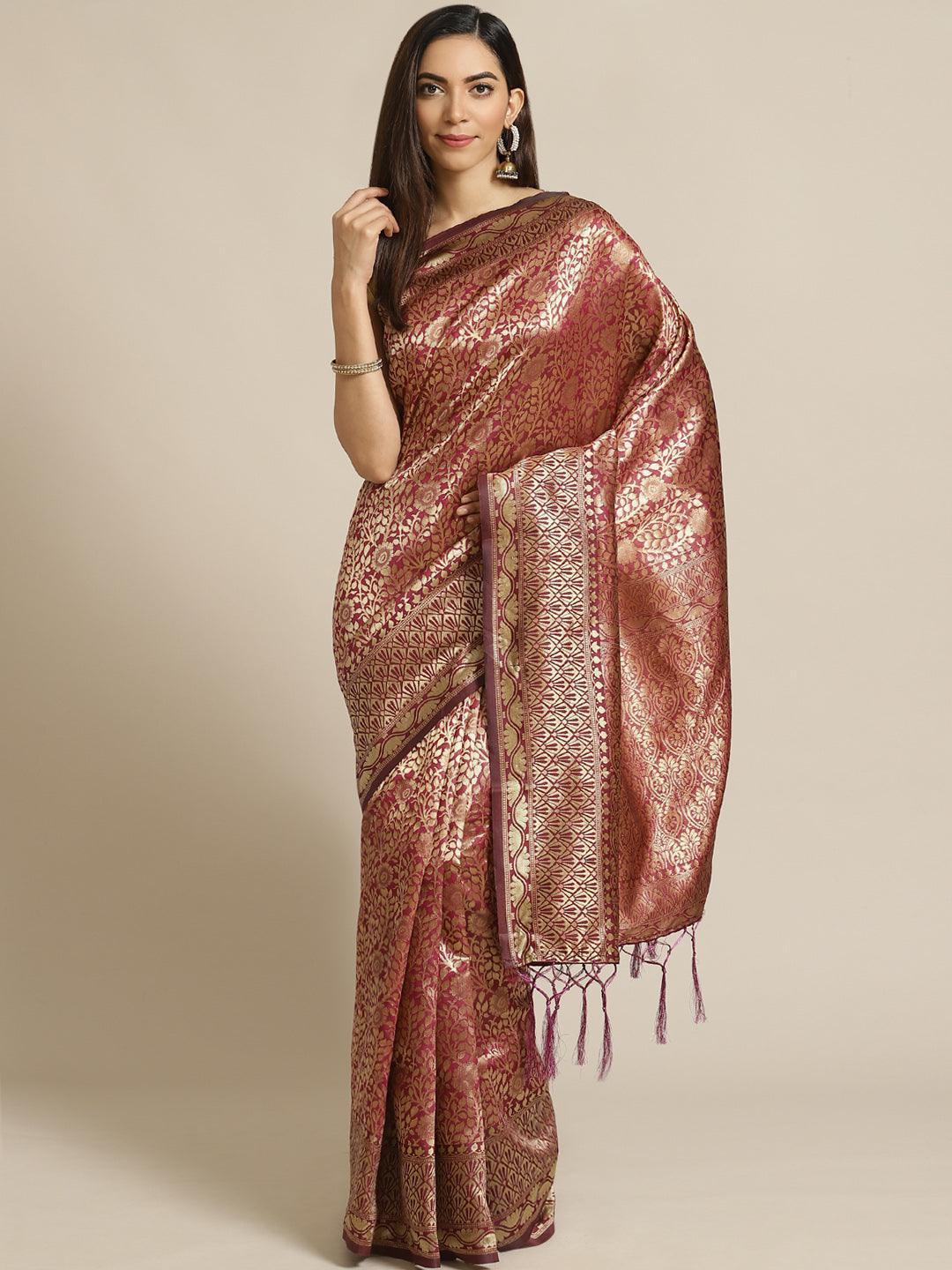 Purple Woven Design Brocade Saree - ShopLibas