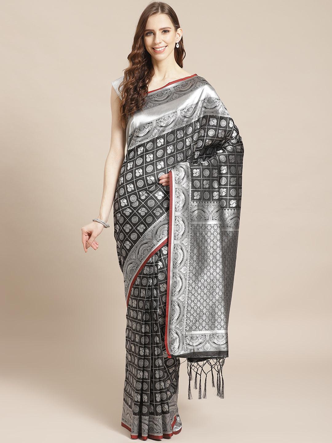 Black Woven Design Brocade Saree - ShopLibas