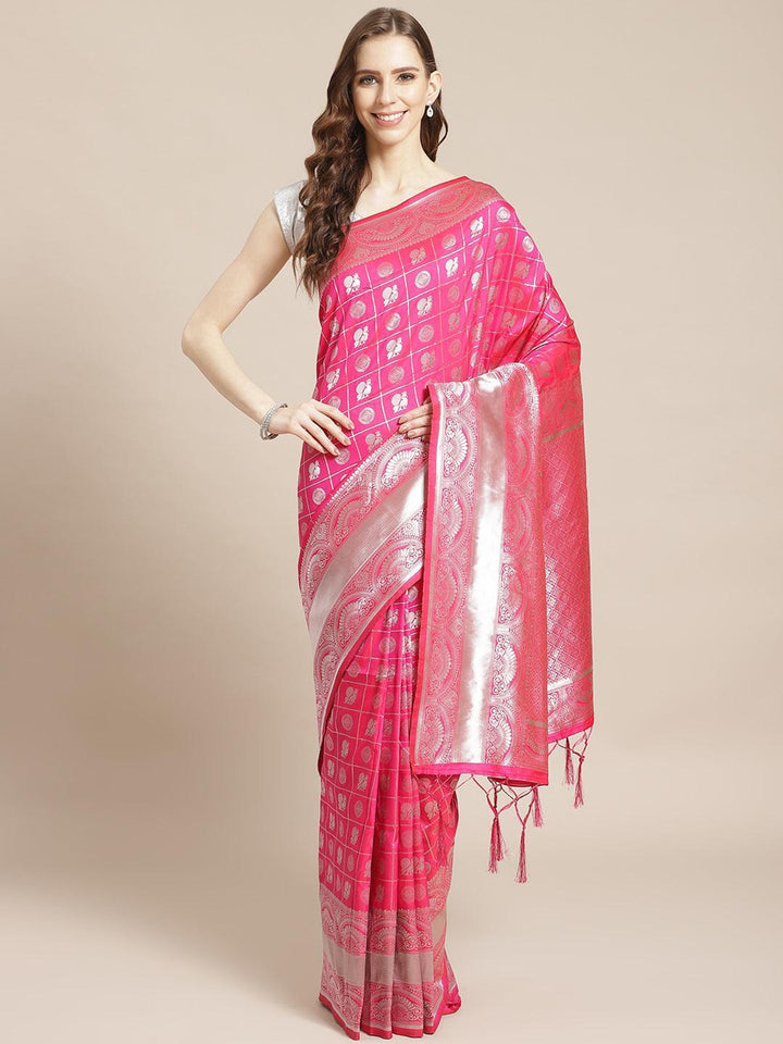 Magenta Woven Design Brocade Saree - ShopLibas