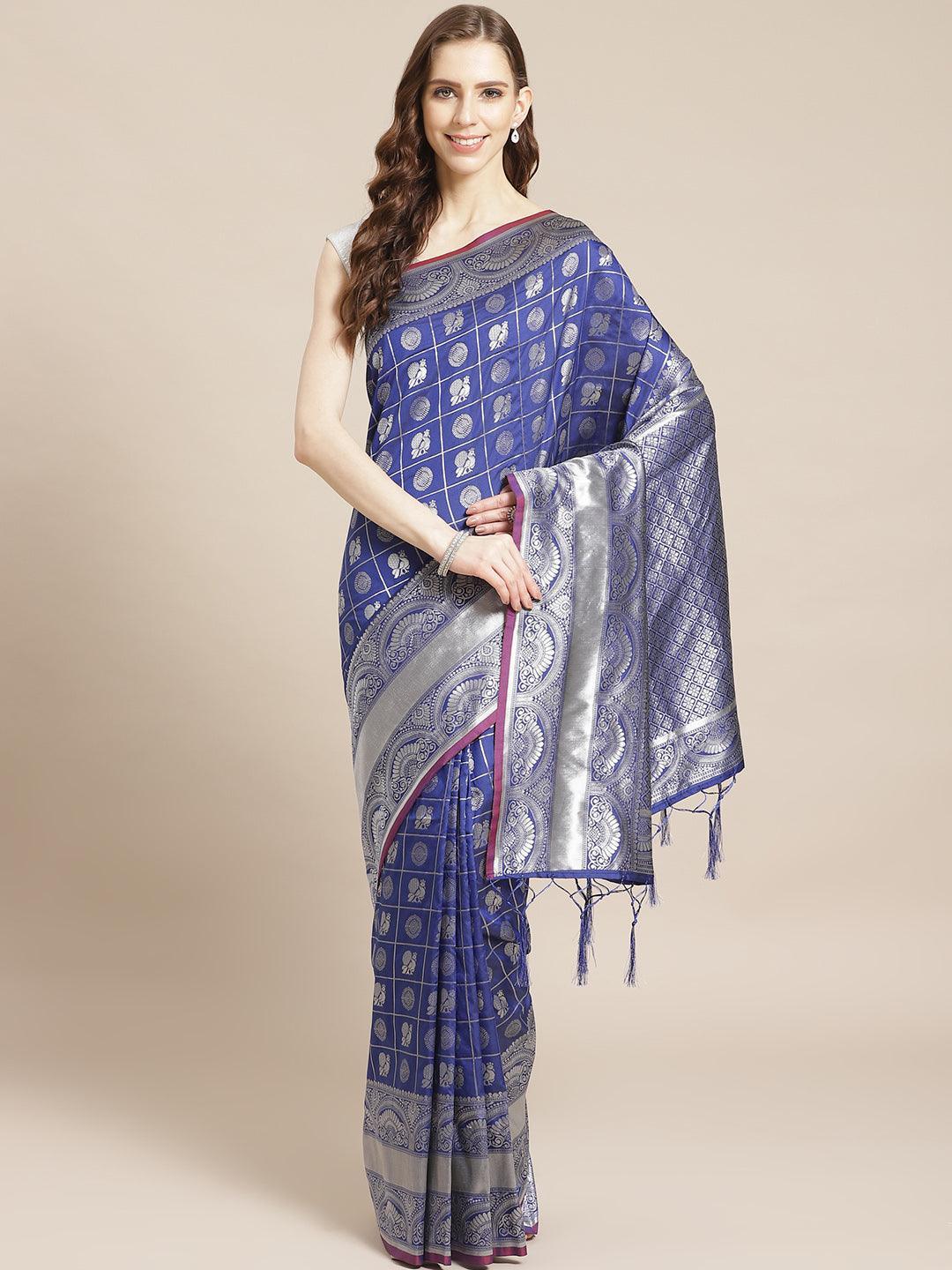 Blue Woven Design Brocade Saree - ShopLibas