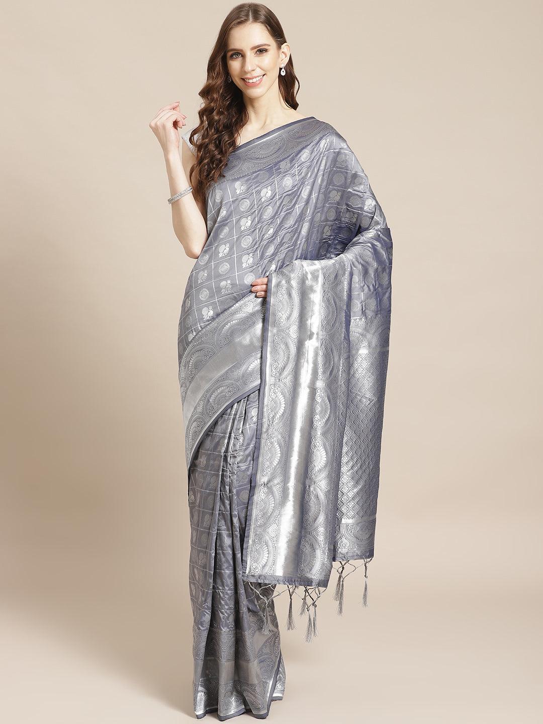 Grey Woven Design Brocade Saree