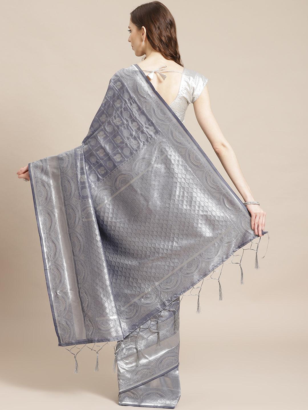 Grey Woven Design Brocade Saree