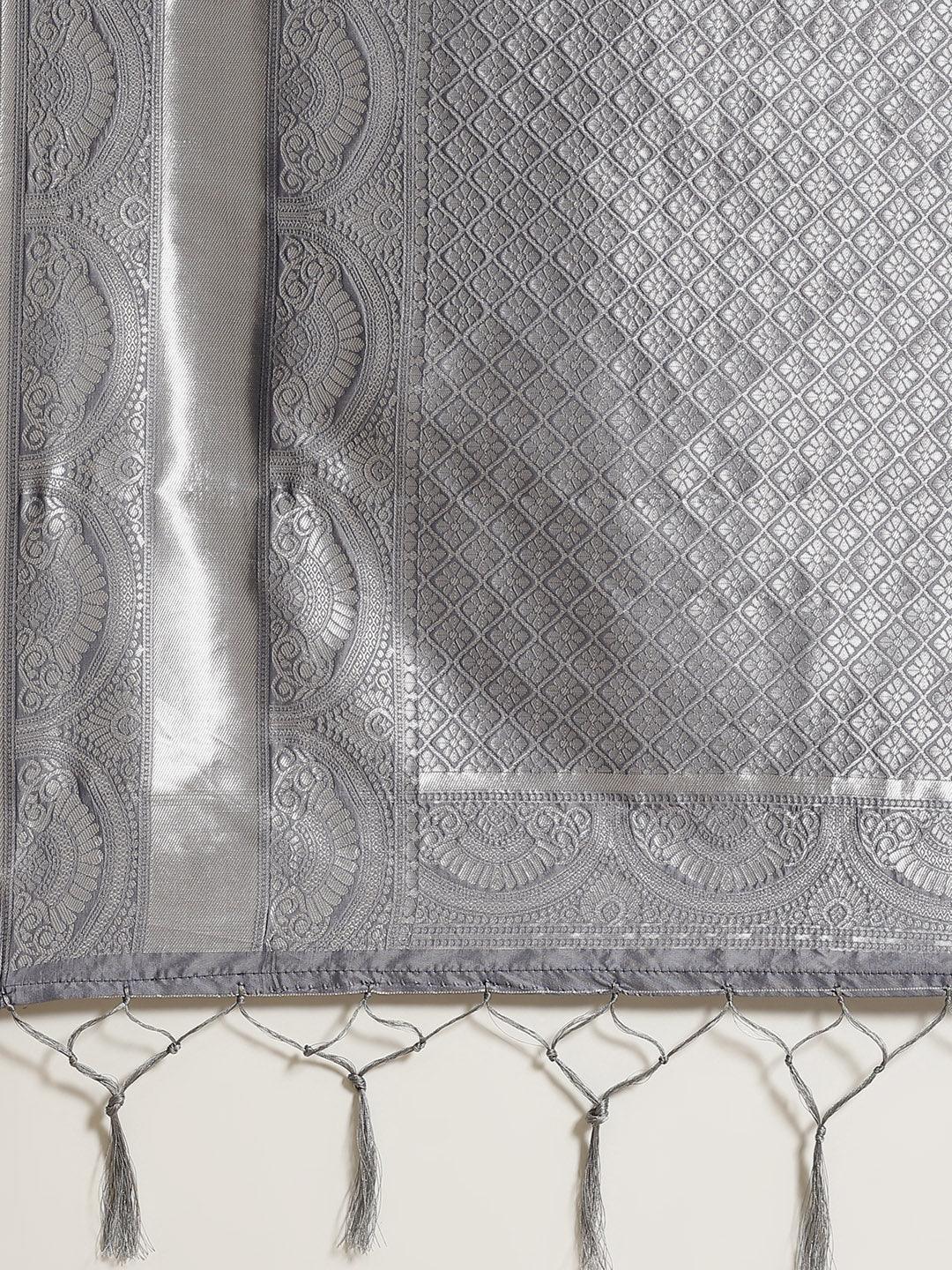 Grey Woven Design Brocade Saree