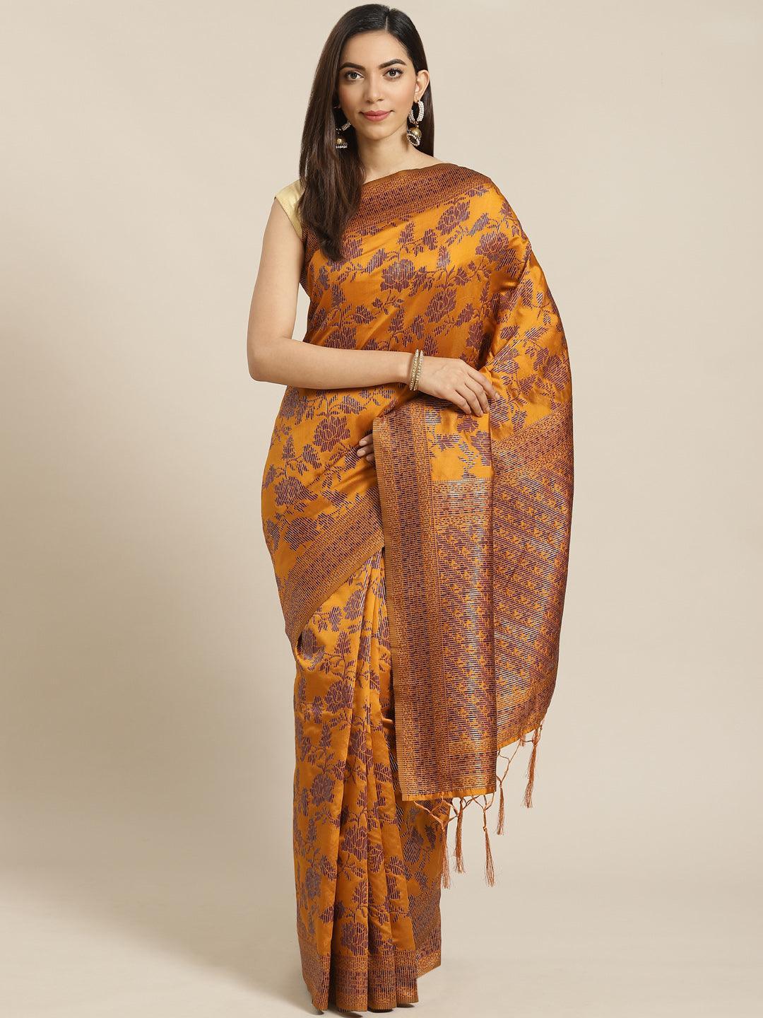 Mustard Woven Design Brocade Saree