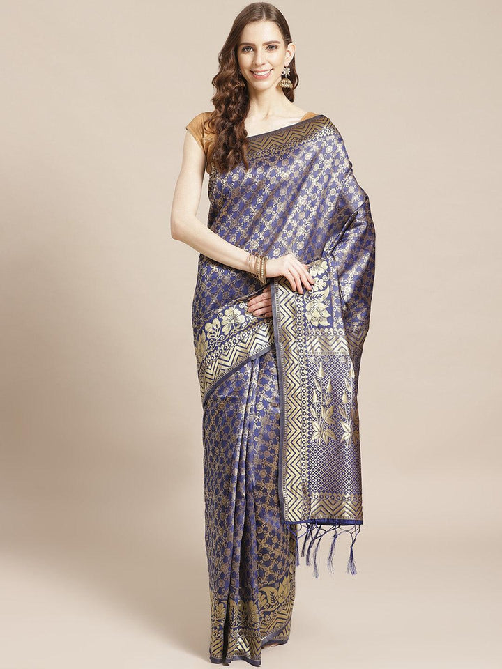 Blue Woven Design Brocade Saree - ShopLibas