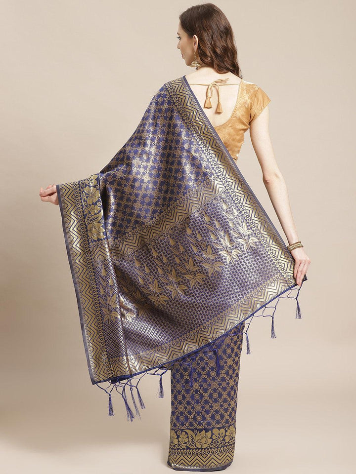 Blue Woven Design Brocade Saree - ShopLibas