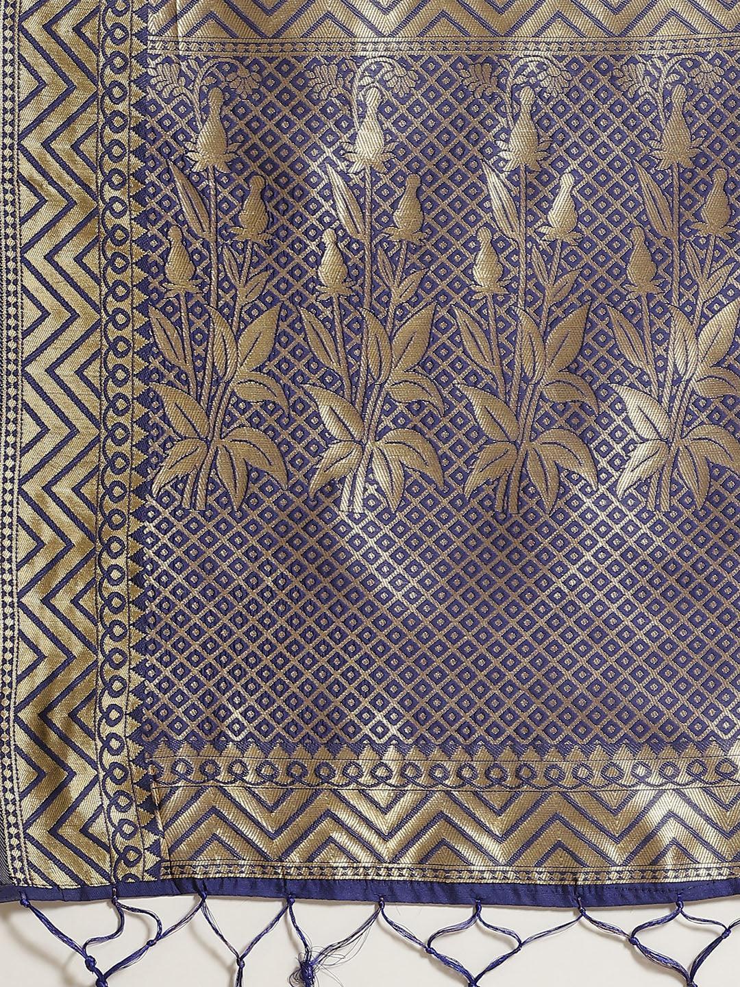 Blue Woven Design Brocade Saree - ShopLibas