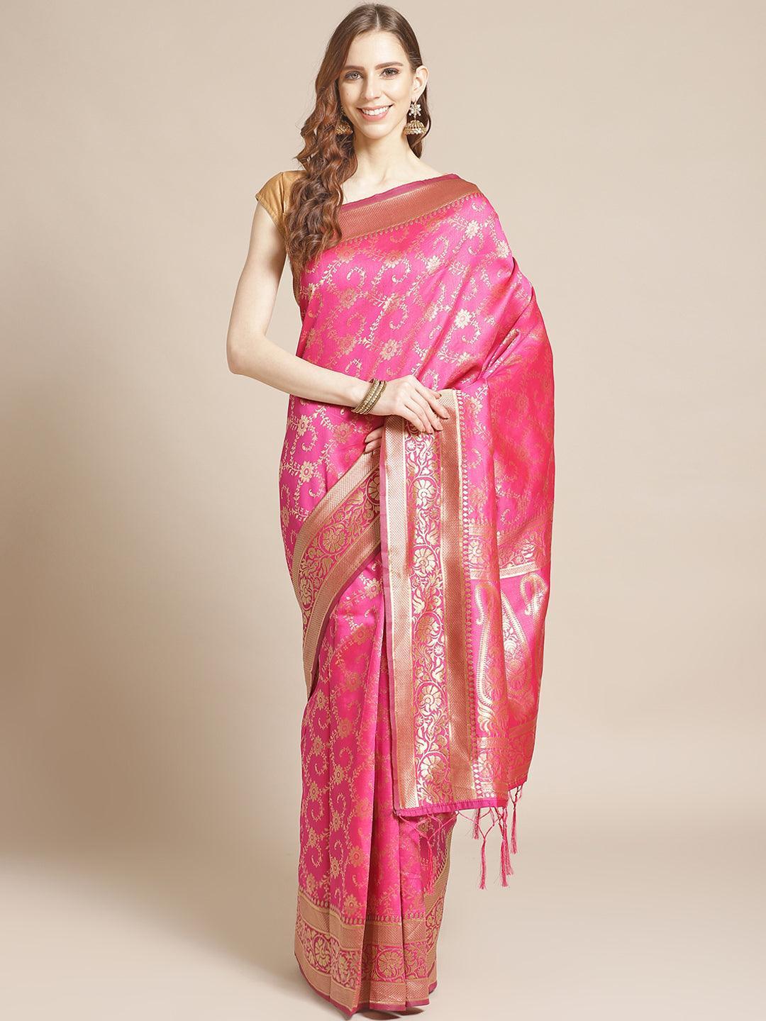 Pink Woven Design Brocade Saree