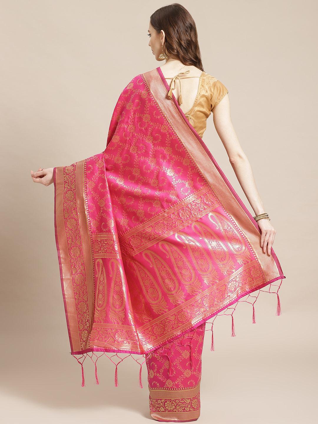 Pink Woven Design Brocade Saree