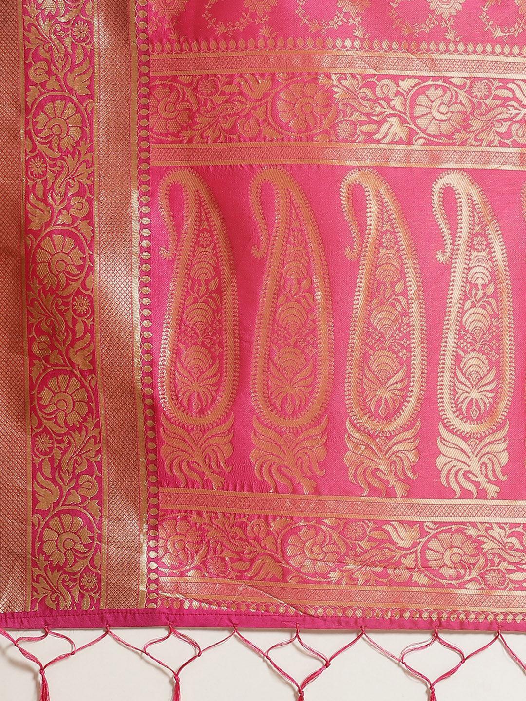 Pink Woven Design Brocade Saree