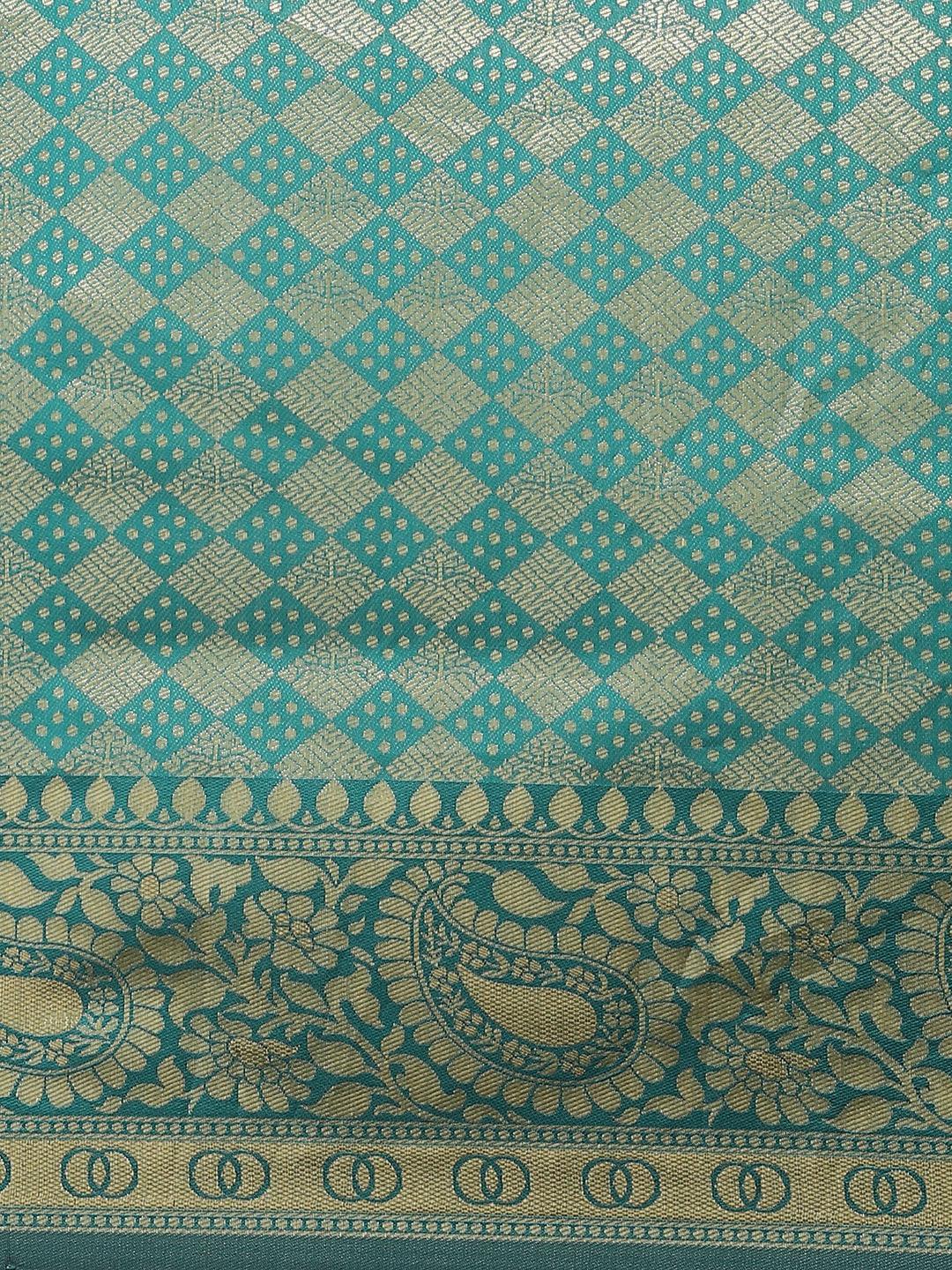 Teal Woven Design Brocade Saree