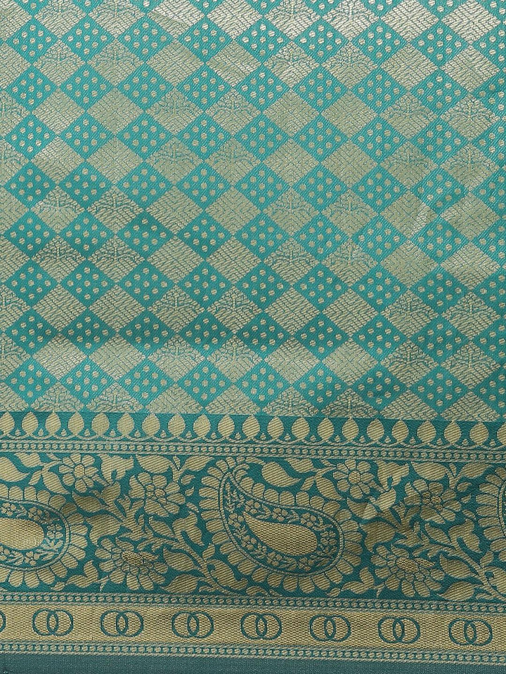 Teal Woven Design Brocade Saree - ShopLibas