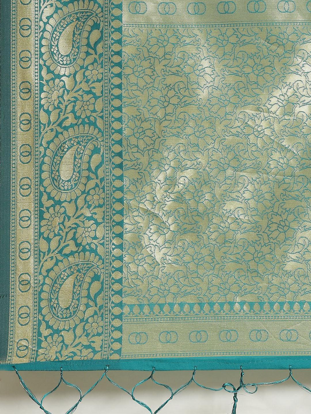 Teal Woven Design Brocade Saree