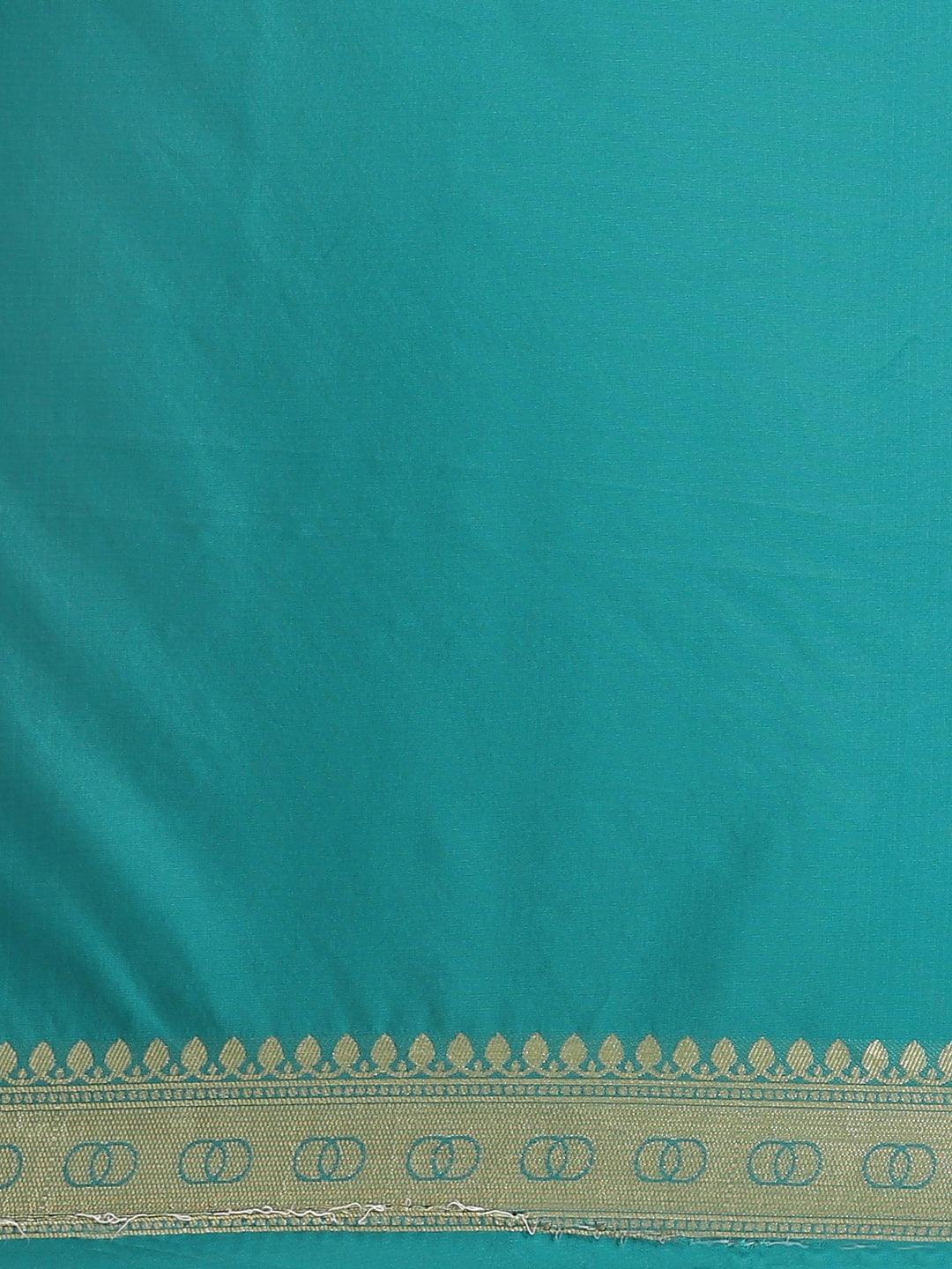 Teal Woven Design Brocade Saree