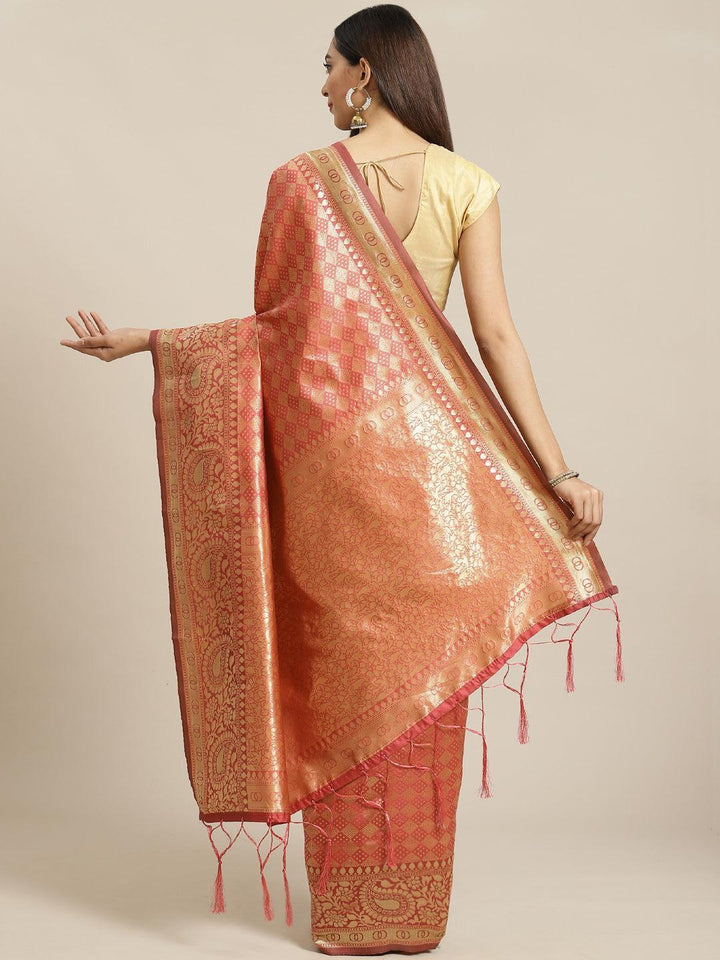 Orange Woven Design Brocade Saree - ShopLibas