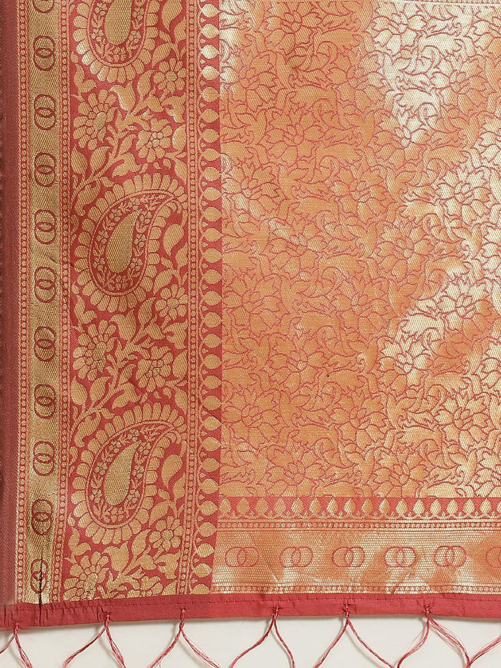 Orange Woven Design Brocade Saree - ShopLibas