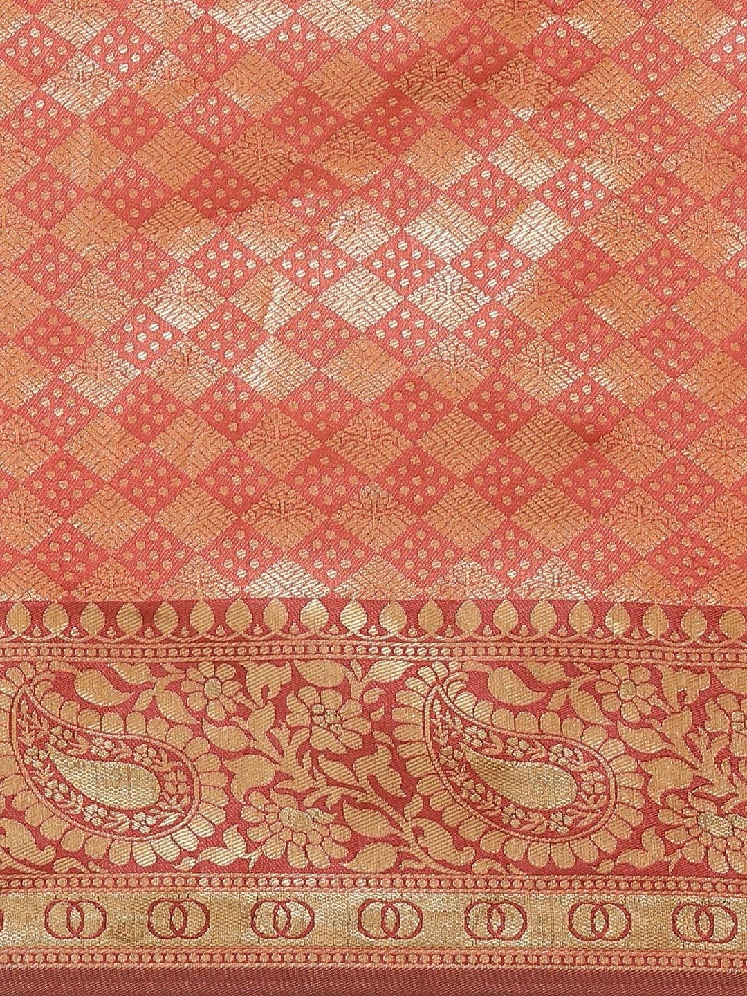 Orange Woven Design Brocade Saree - ShopLibas