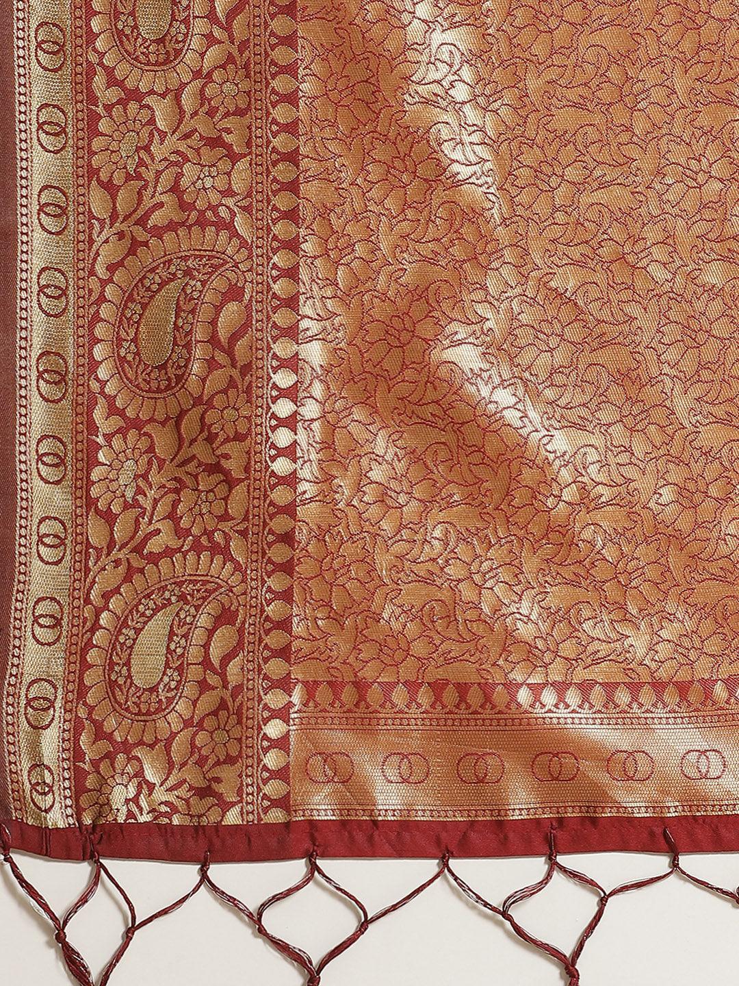 Maroon Woven Design Brocade Saree - ShopLibas