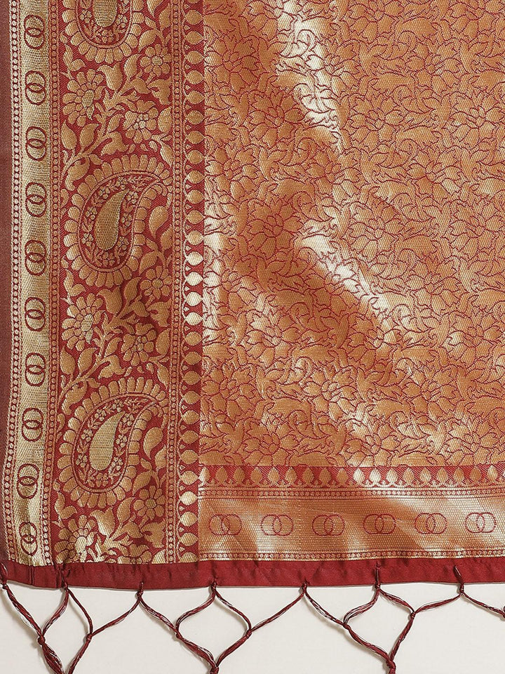 Maroon Woven Design Brocade Saree - ShopLibas