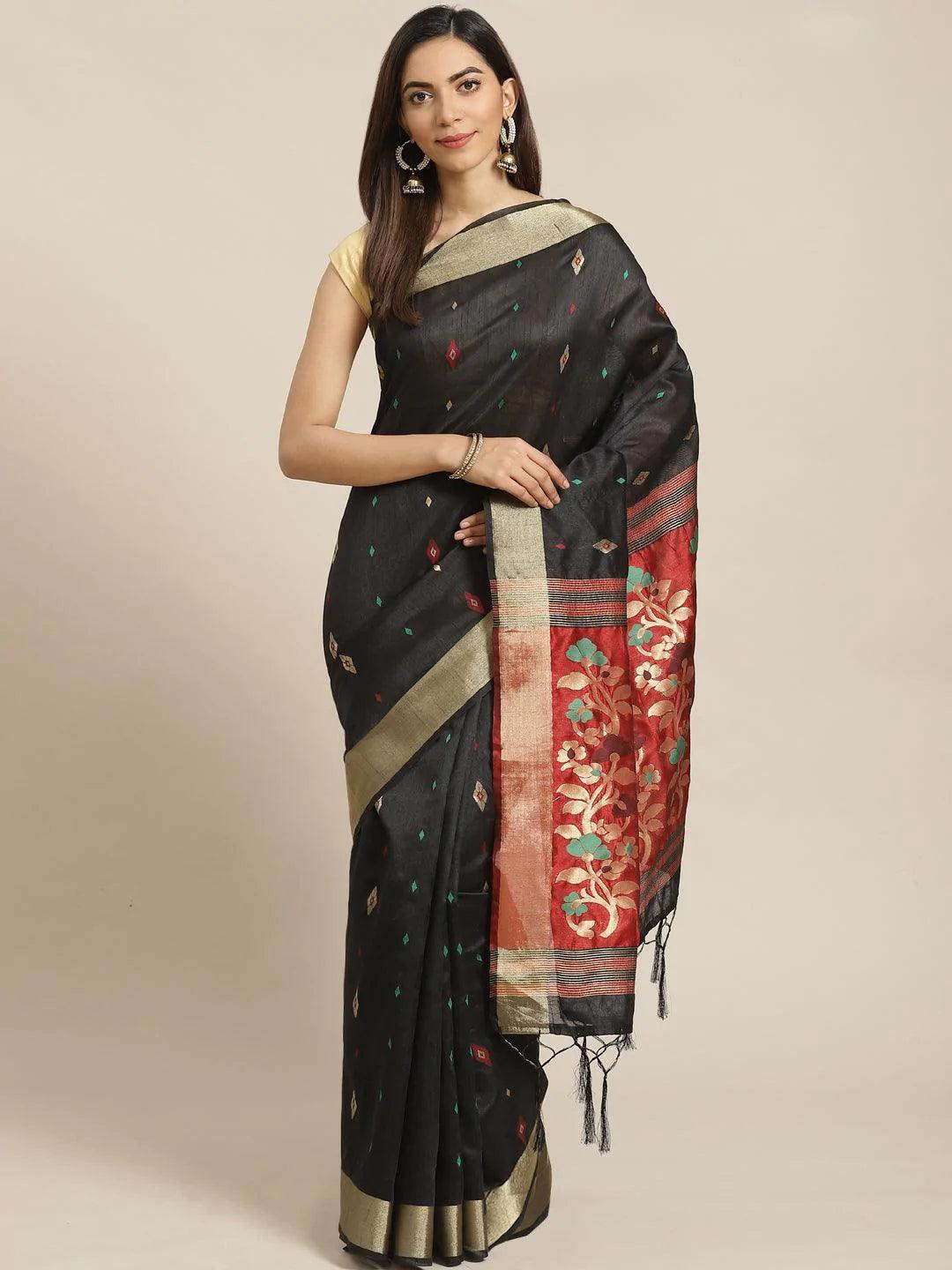 Black Woven Design Brocade Saree