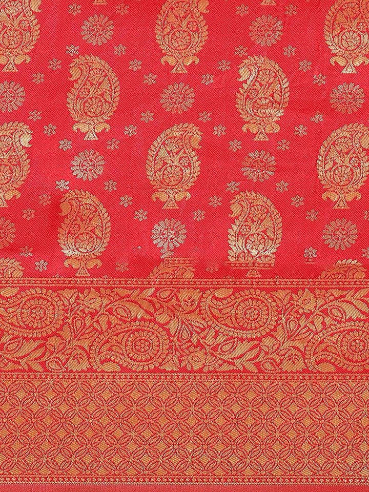 Red Woven Design Brocade Saree - ShopLibas