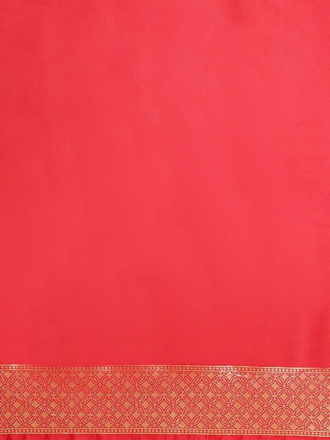 Red Woven Design Brocade Saree - ShopLibas