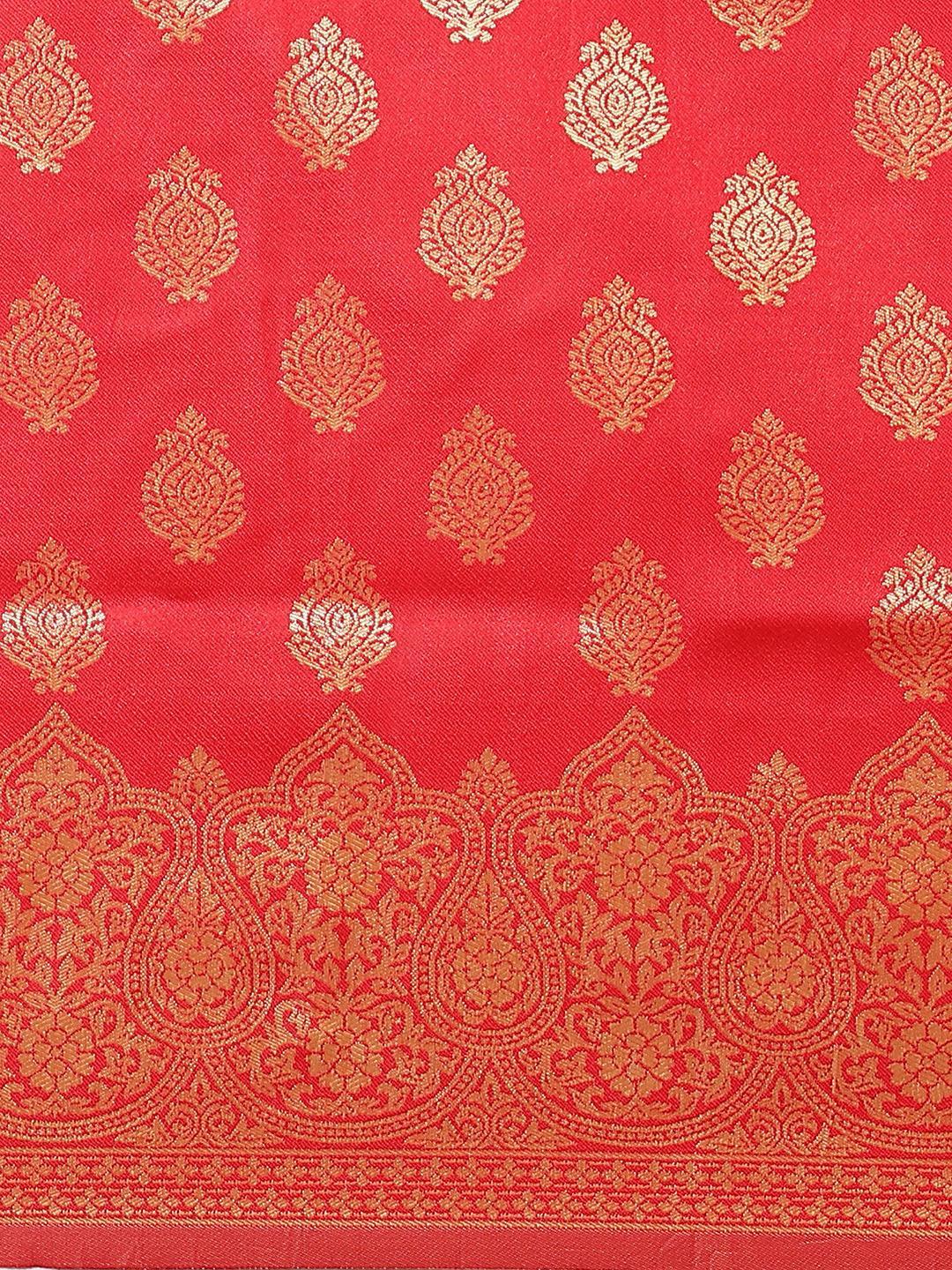 Red Woven Design Brocade Saree - ShopLibas