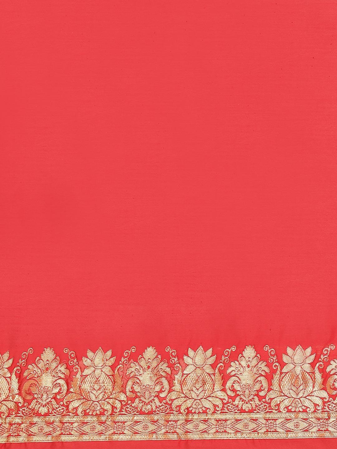 Red Woven Design Brocade Saree - ShopLibas