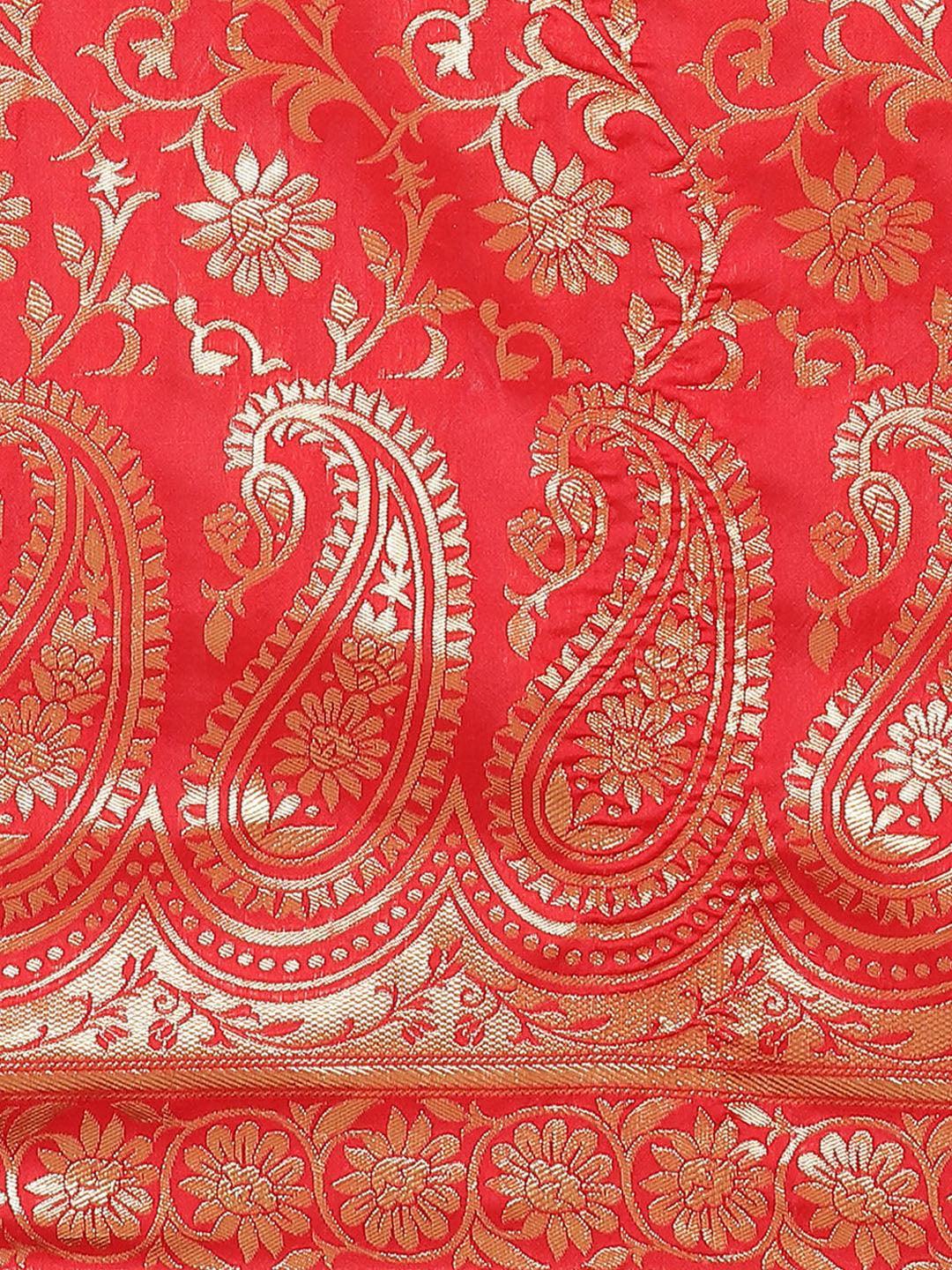 Red Woven Design Brocade Saree - ShopLibas