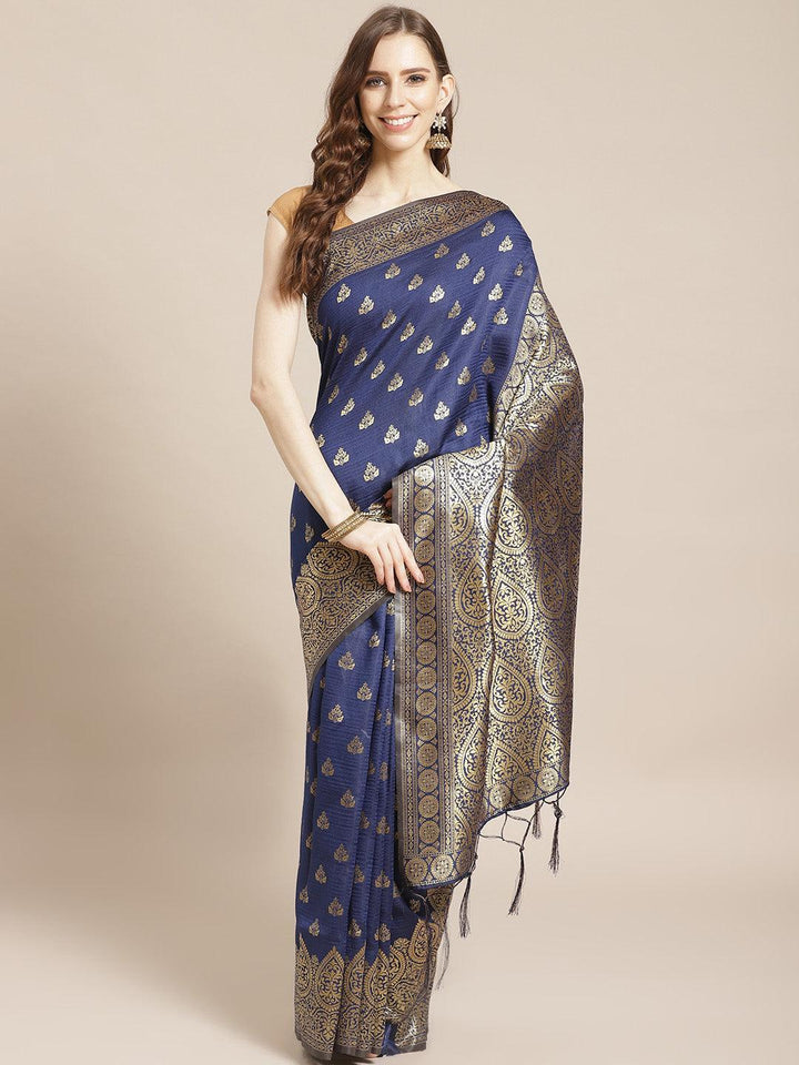 Blue Woven Design Brocade Saree - ShopLibas