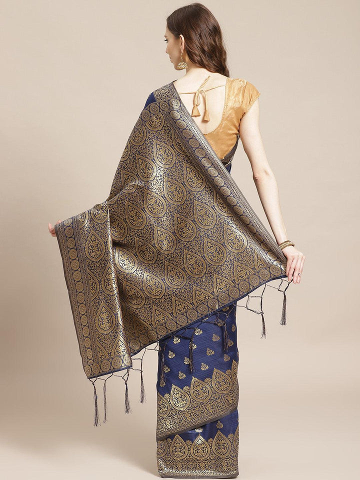 Blue Woven Design Brocade Saree - ShopLibas